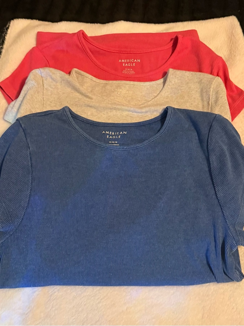 American Eagle Outfitters Ribbed Short Sleeve Tee Trio - Blue, Gray, Pink